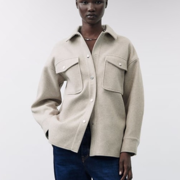 Zara Soft-Touch Overshirt Oversized Shacket Woman’s Size Small Light Gray - Picture 9 of 17